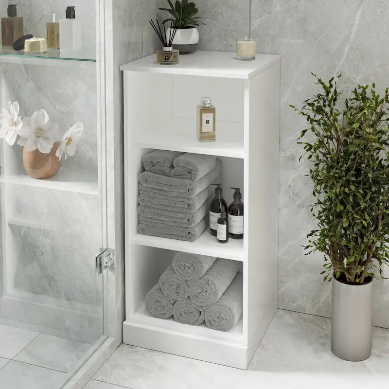 Meuble de salle de bain 100 % bois massif de 42 cm avec étagères réglables et portes en option