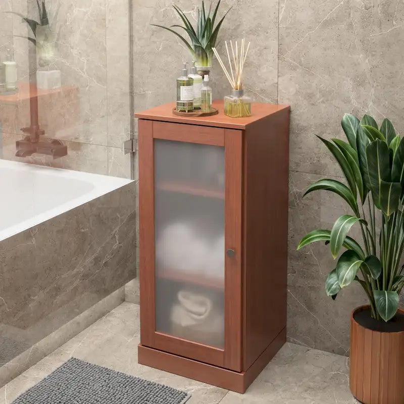 Meuble de salle de bain 100 % bois massif de 42 cm avec étagères réglables et portes en option