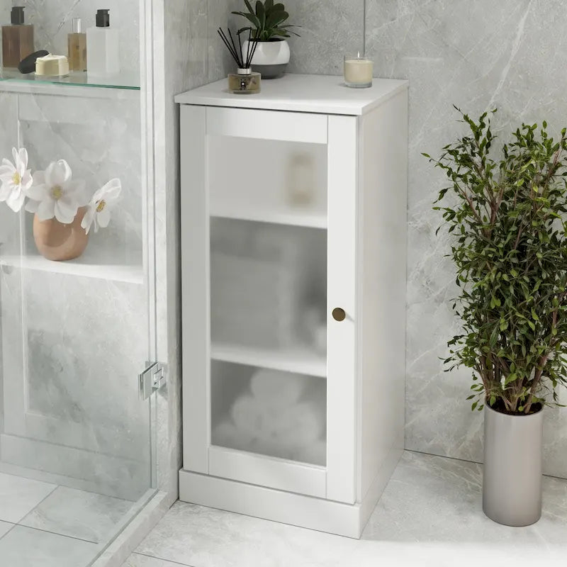Meuble de salle de bain 100 % bois massif de 42 cm avec étagères réglables et portes en option