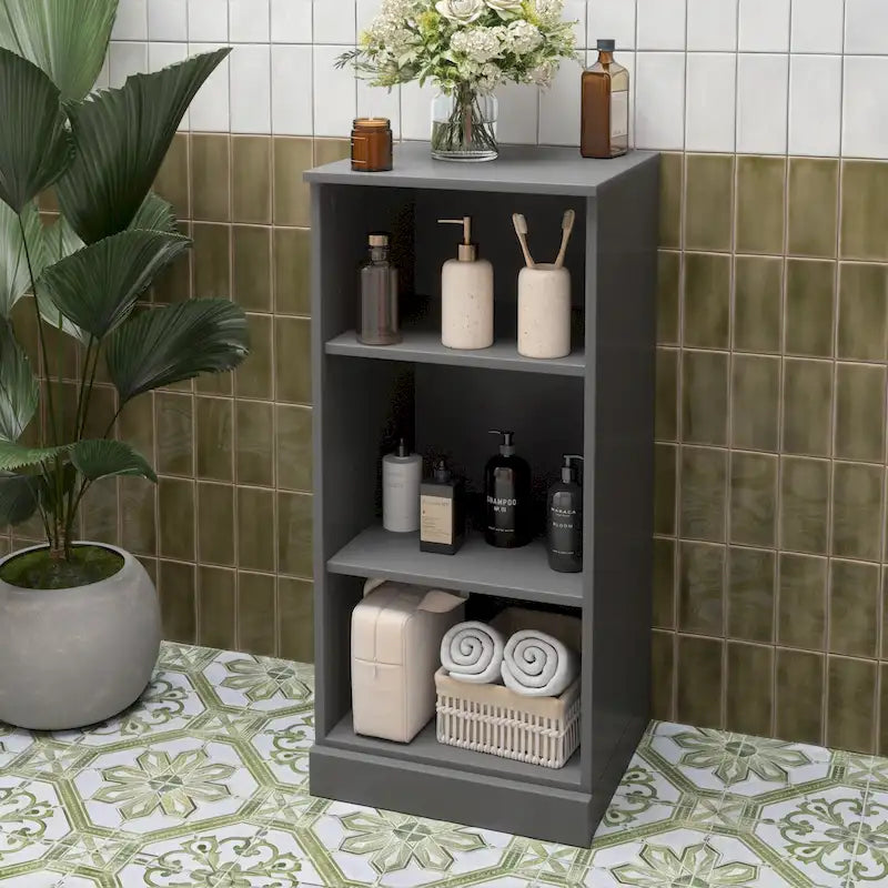 Meuble de salle de bain 100 % bois massif de 42 cm avec étagères réglables et portes en option
