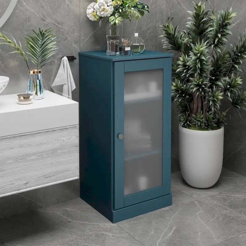 Meuble de salle de bain 100 % bois massif de 42 cm avec étagères réglables et portes en option