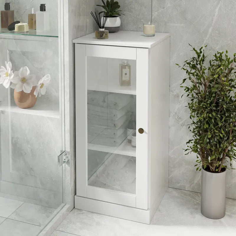 Meuble de salle de bain 100 % bois massif de 42 cm avec étagères réglables et portes en option