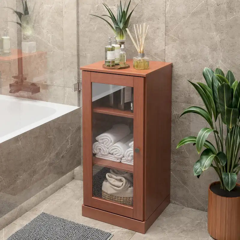 Meuble de salle de bain 100 % bois massif de 42 cm avec étagères réglables et portes en option