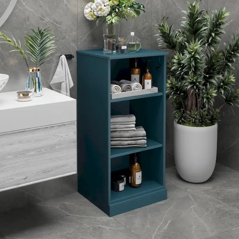 Meuble de salle de bain 100 % bois massif de 42 cm avec étagères réglables et portes en option