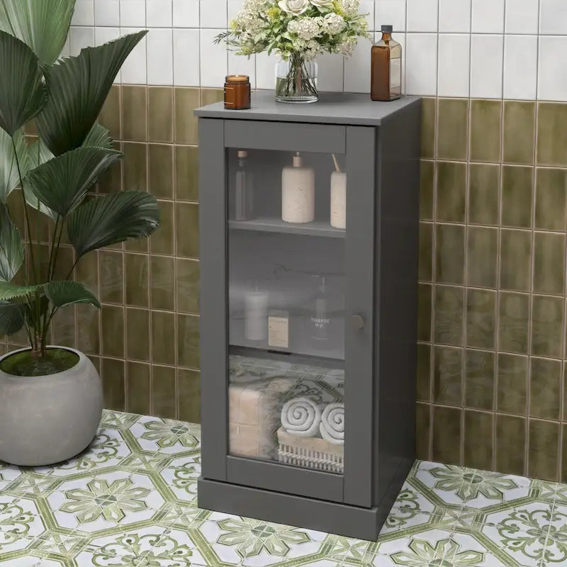 Meuble de salle de bain 100 % bois massif de 42 cm avec étagères réglables et portes en option