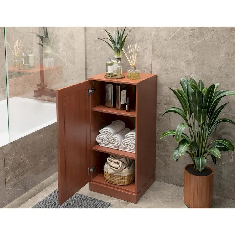 Meuble de salle de bain 100 % bois massif de 42 cm avec étagères réglables et portes en option