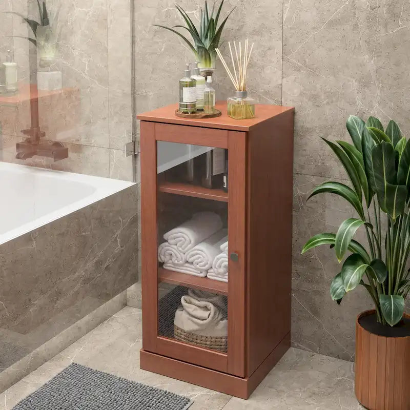 Meuble de salle de bain 100 % bois massif de 42 cm avec étagères réglables et portes en option
