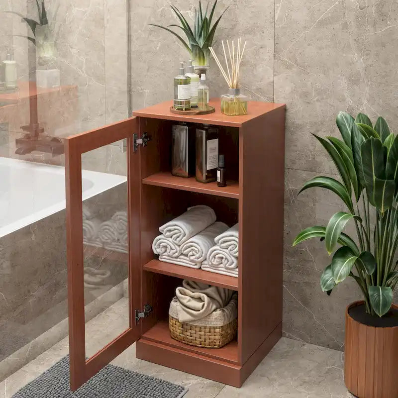 Meuble de salle de bain 100 % bois massif de 42 cm avec étagères réglables et portes en option