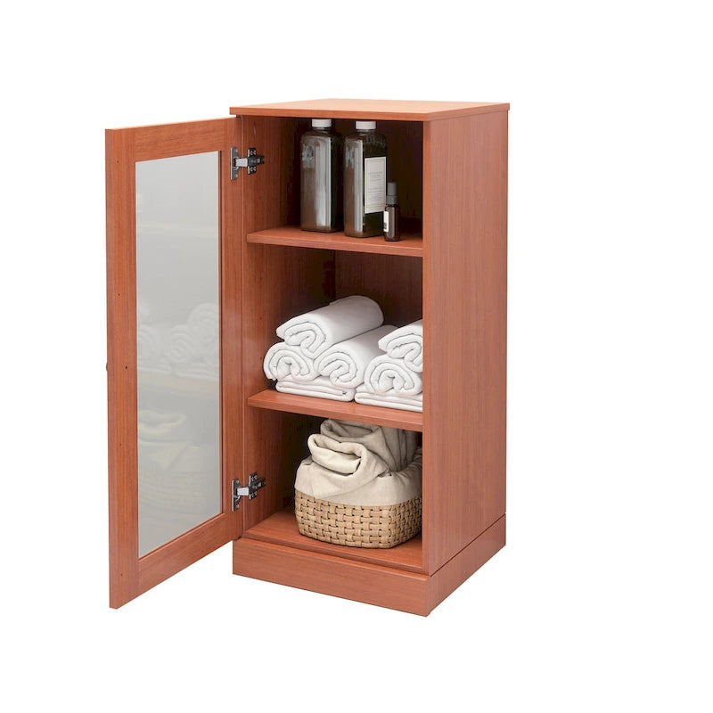Meuble de salle de bain 100 % bois massif de 42 cm avec étagères réglables et portes en option