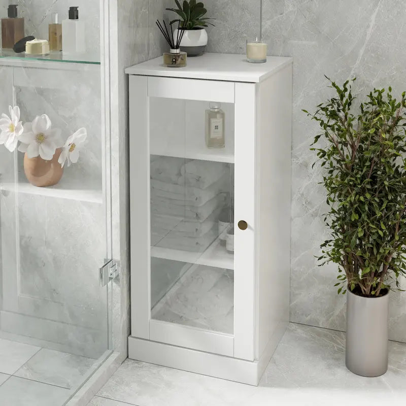 Meuble de salle de bain 100 % bois massif de 42 cm avec étagères réglables et portes en option