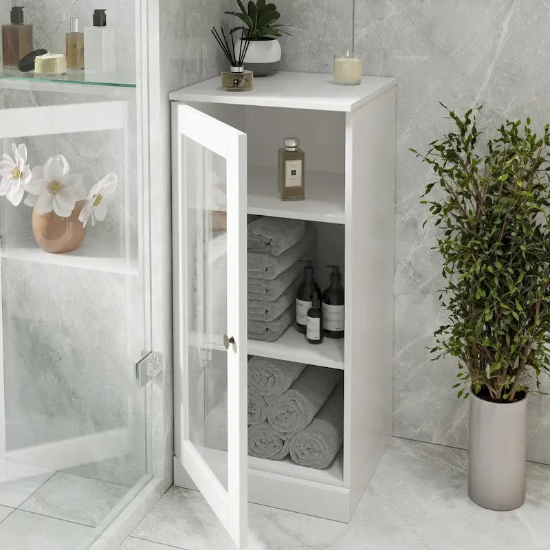 Meuble de salle de bain 100 % bois massif de 42 cm avec étagères réglables et portes en option