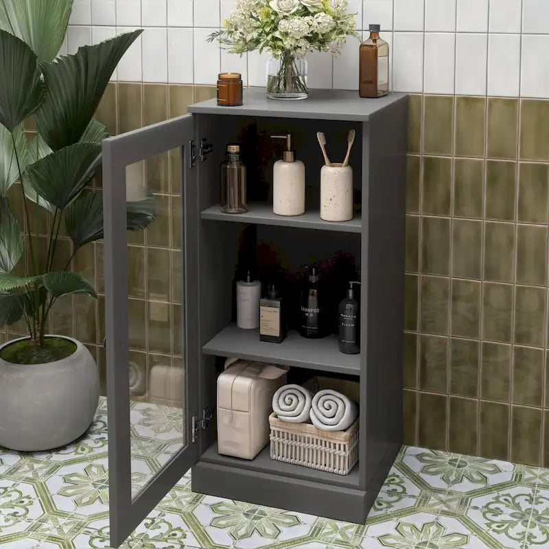 Meuble de salle de bain 100 % bois massif de 42 cm avec étagères réglables et portes en option