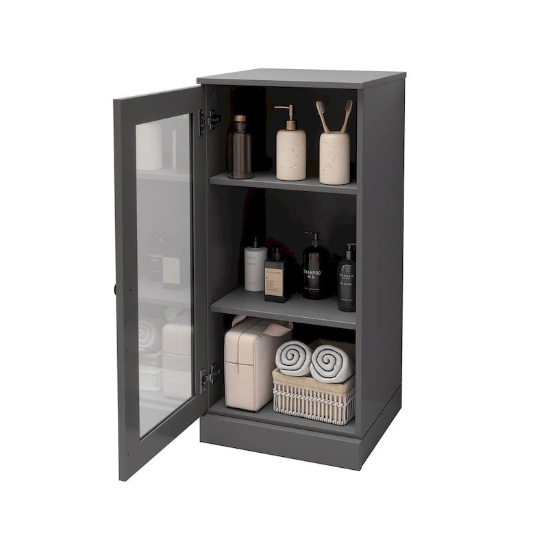 Meuble de salle de bain 100 % bois massif de 42 cm avec étagères réglables et portes en option