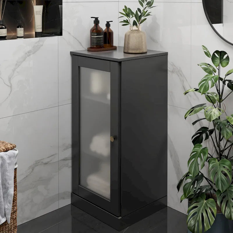 Meuble de salle de bain 100 % bois massif de 42 cm avec étagères réglables et portes en option