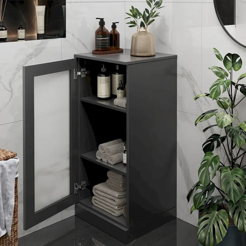 Meuble de salle de bain 100 % bois massif de 42 cm avec étagères réglables et portes en option