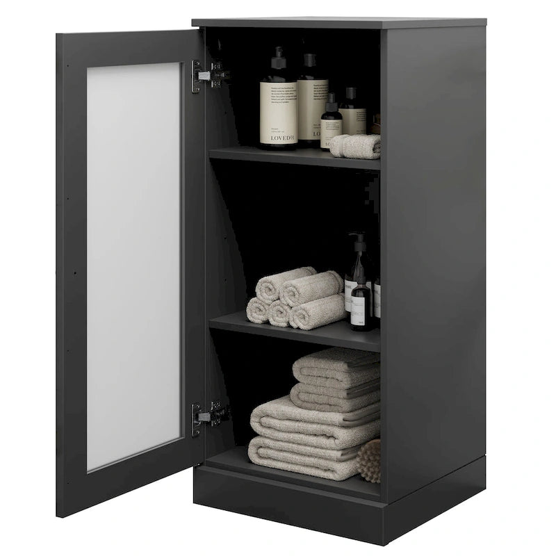 Meuble de salle de bain 100 % bois massif de 42 cm avec étagères réglables et portes en option