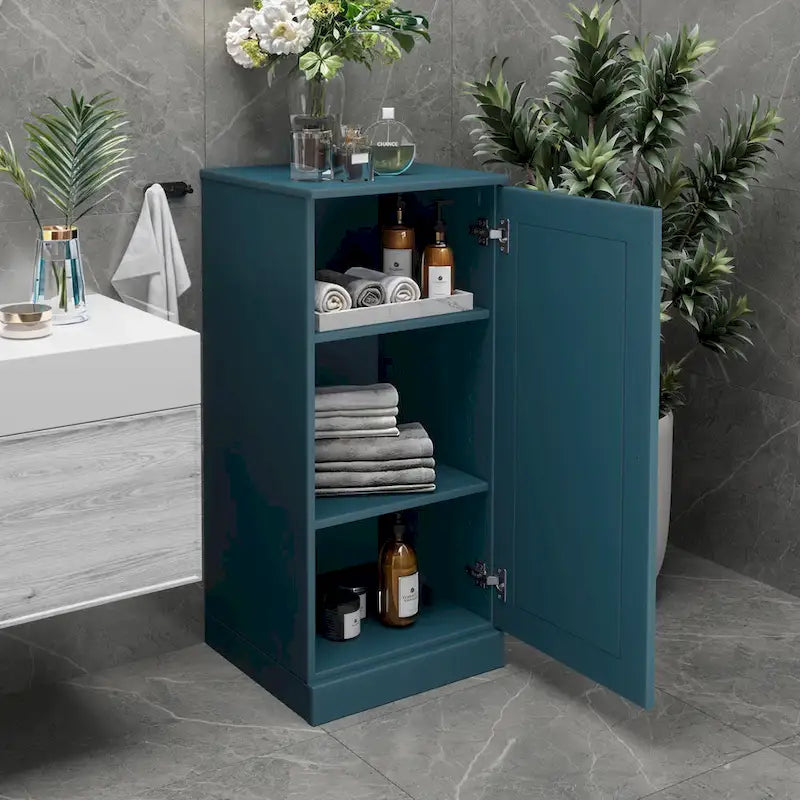 Meuble de salle de bain 100 % bois massif de 42 cm avec étagères réglables et portes en option