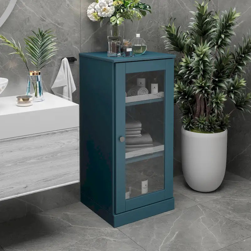 Meuble de salle de bain 100 % bois massif de 42 cm avec étagères réglables et portes en option