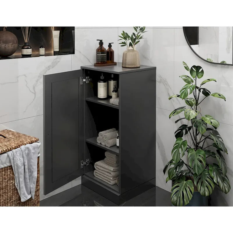 Meuble de salle de bain 100 % bois massif de 42 cm avec étagères réglables et portes en option