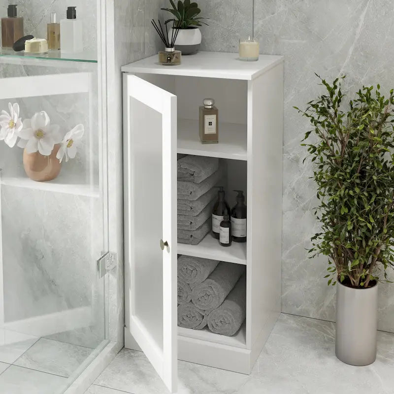 Meuble de salle de bain 100 % bois massif de 42 cm avec étagères réglables et portes en option