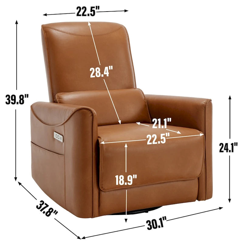 Fauteuil inclinable, pivotant et berçant ergonomique avec chargement USB