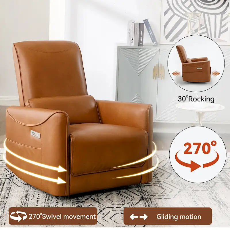 Fauteuil inclinable, pivotant et berçant ergonomique avec chargement USB
