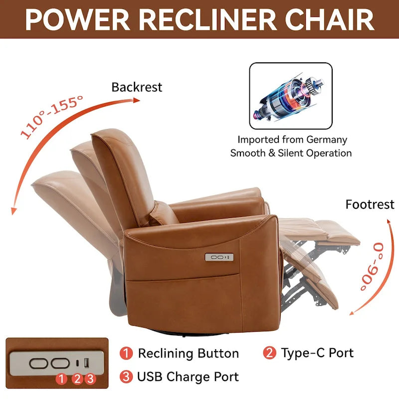 Fauteuil inclinable, pivotant et berçant ergonomique avec chargement USB