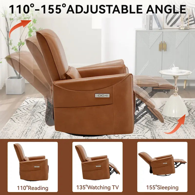 Fauteuil inclinable, pivotant et berçant ergonomique avec chargement USB
