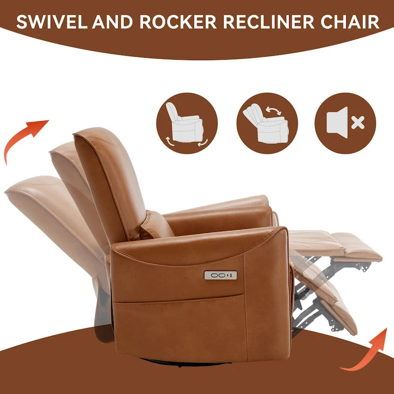 Fauteuil inclinable, pivotant et berçant ergonomique avec chargement USB