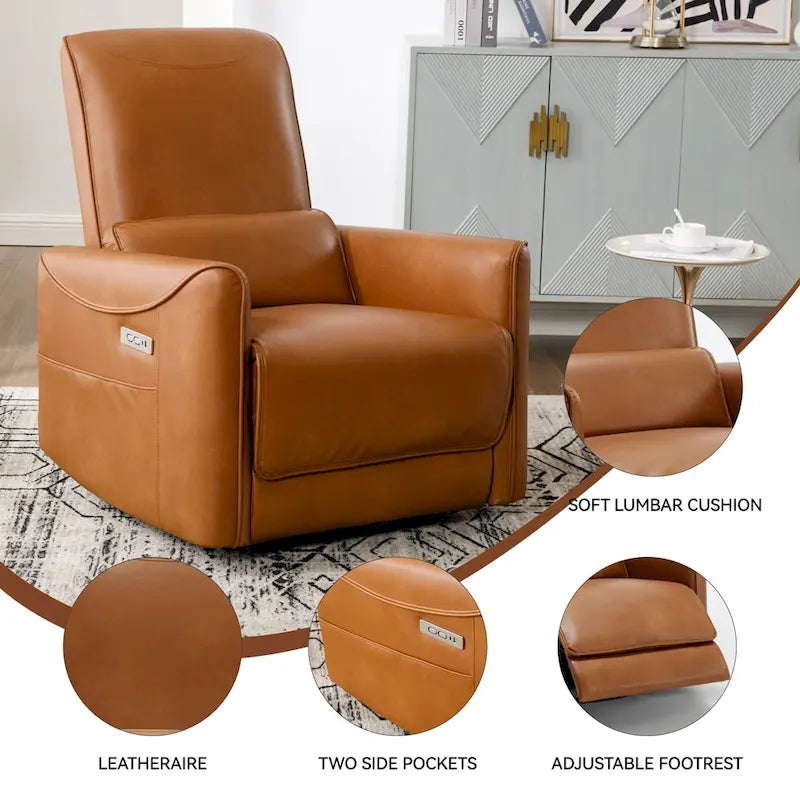 Fauteuil inclinable, pivotant et berçant ergonomique avec chargement USB