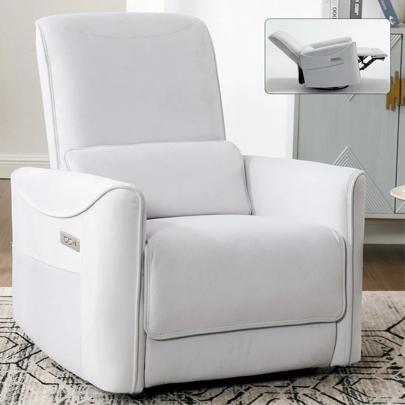 Fauteuil inclinable, pivotant et berçant ergonomique avec chargement USB