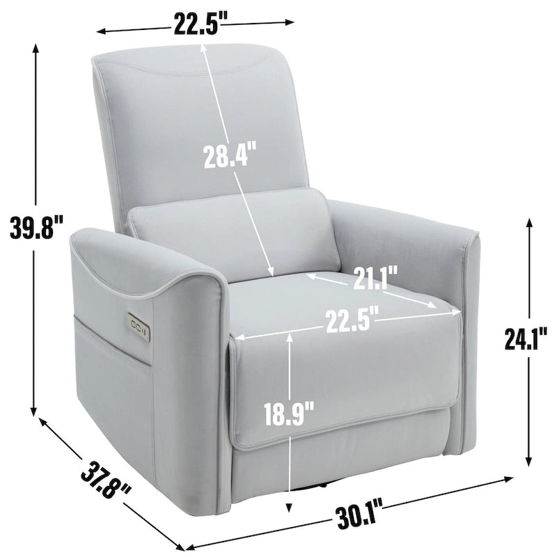 Fauteuil inclinable, pivotant et berçant ergonomique avec chargement USB