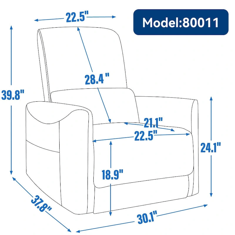Fauteuil inclinable, pivotant et berçant ergonomique avec chargement USB