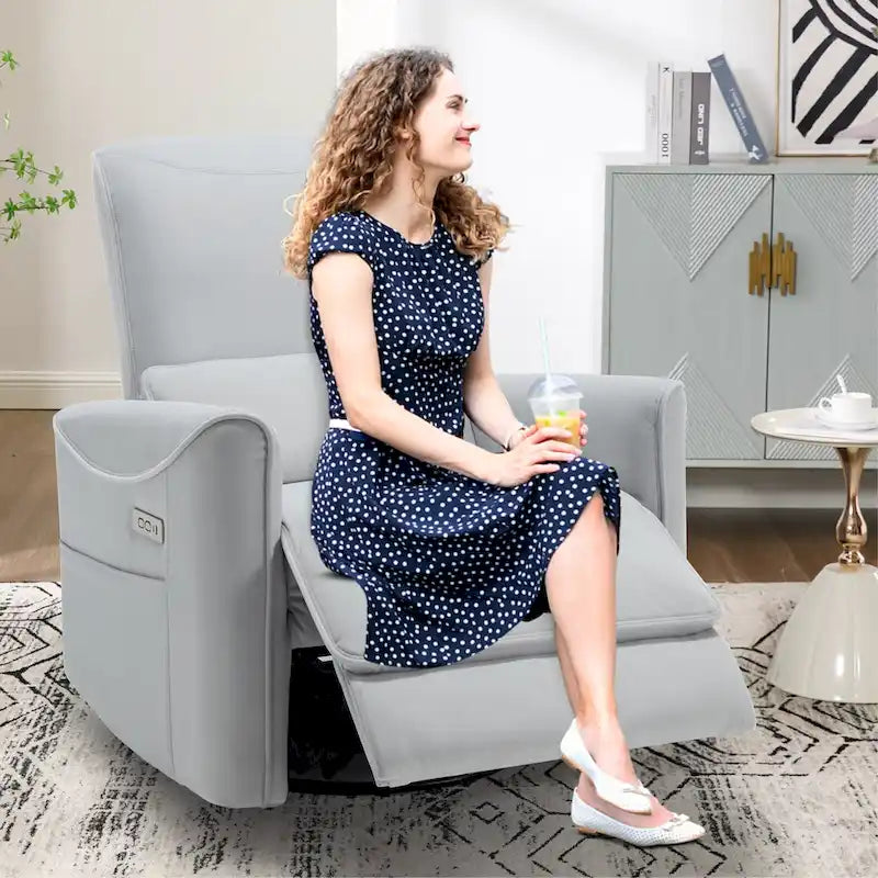 Fauteuil inclinable, pivotant et berçant ergonomique avec chargement USB