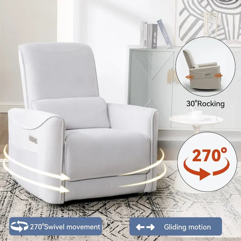 Fauteuil inclinable, pivotant et berçant ergonomique avec chargement USB