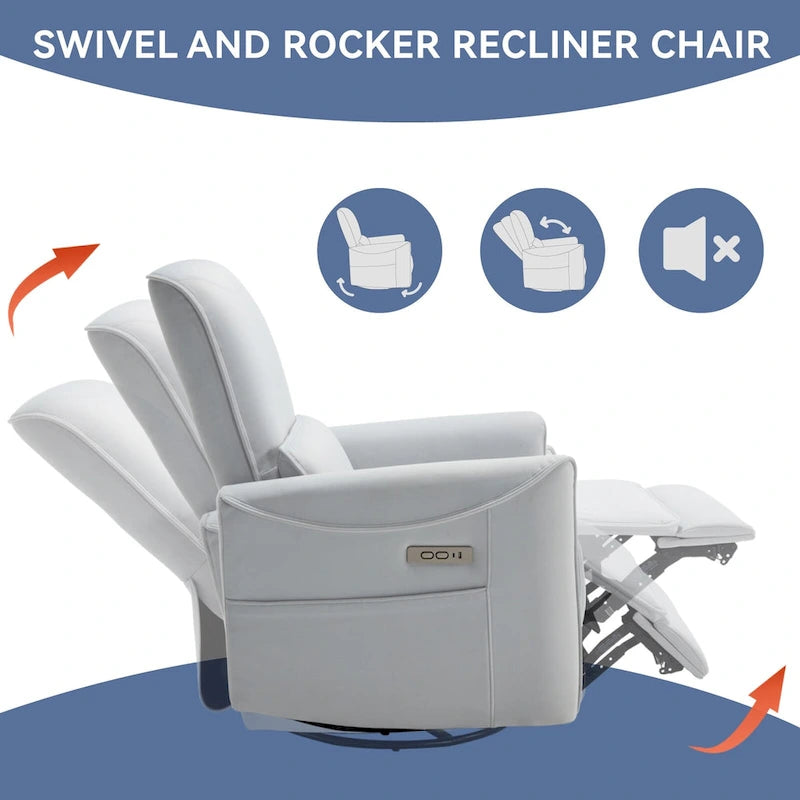Fauteuil inclinable, pivotant et berçant ergonomique avec chargement USB