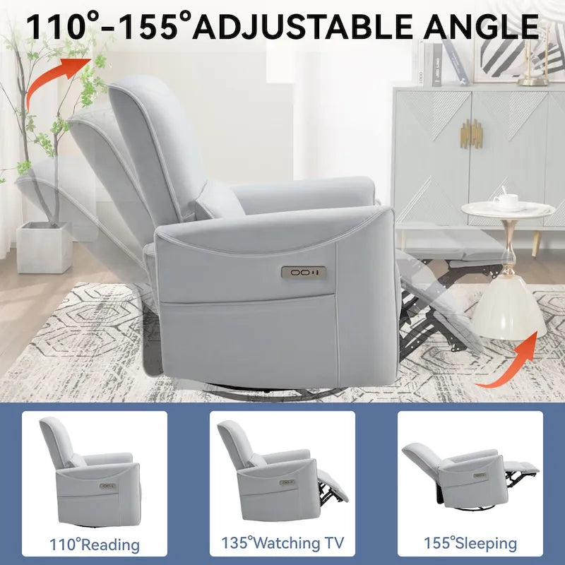Fauteuil inclinable, pivotant et berçant ergonomique avec chargement USB