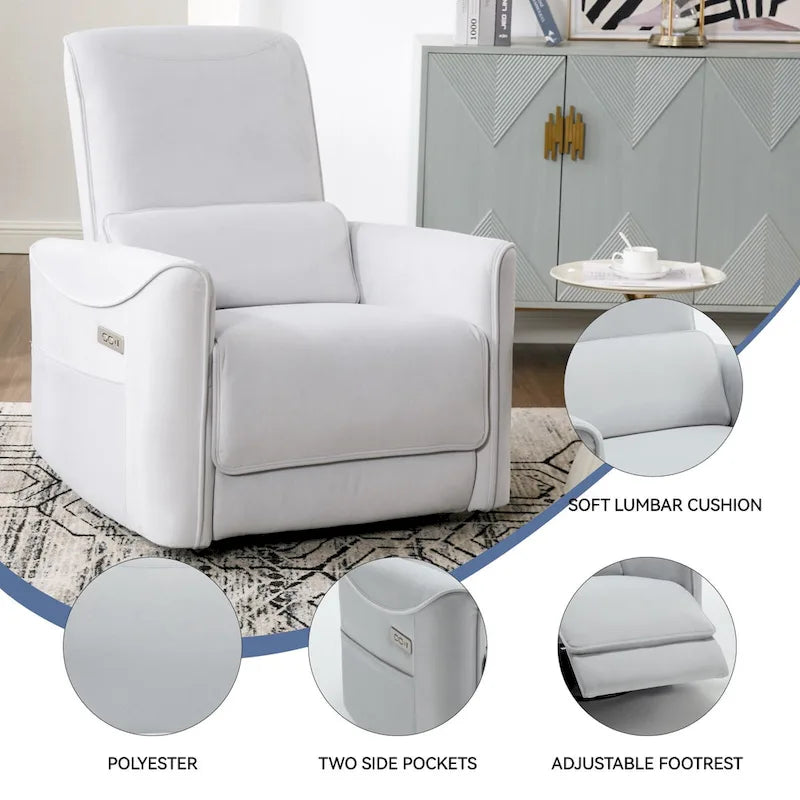 Fauteuil inclinable, pivotant et berçant ergonomique avec chargement USB
