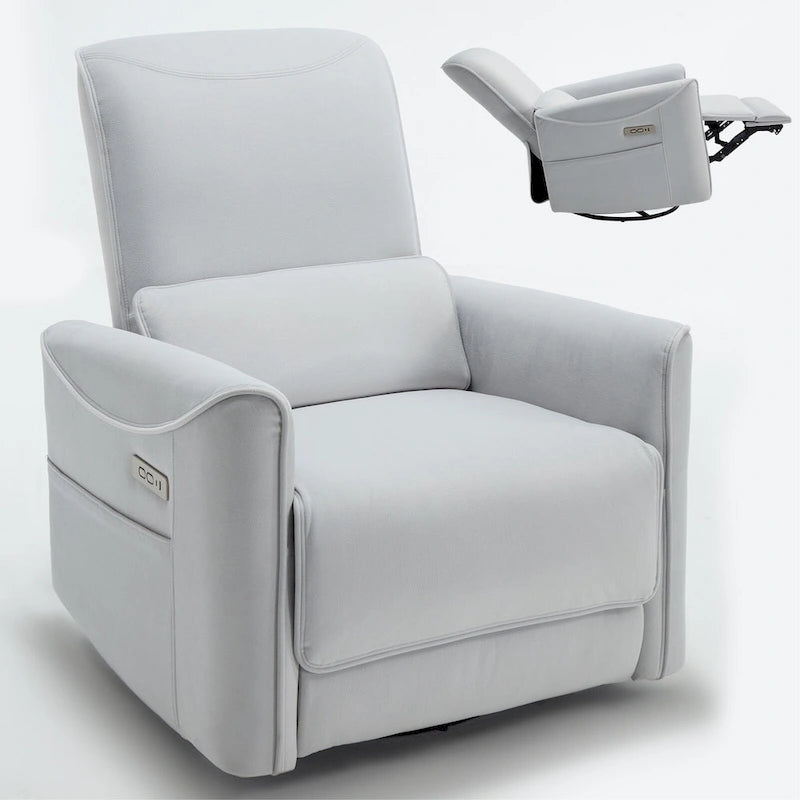 Fauteuil inclinable, pivotant et berçant ergonomique avec chargement USB