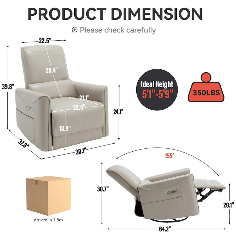 Fauteuil inclinable, pivotant et berçant ergonomique avec chargement USB