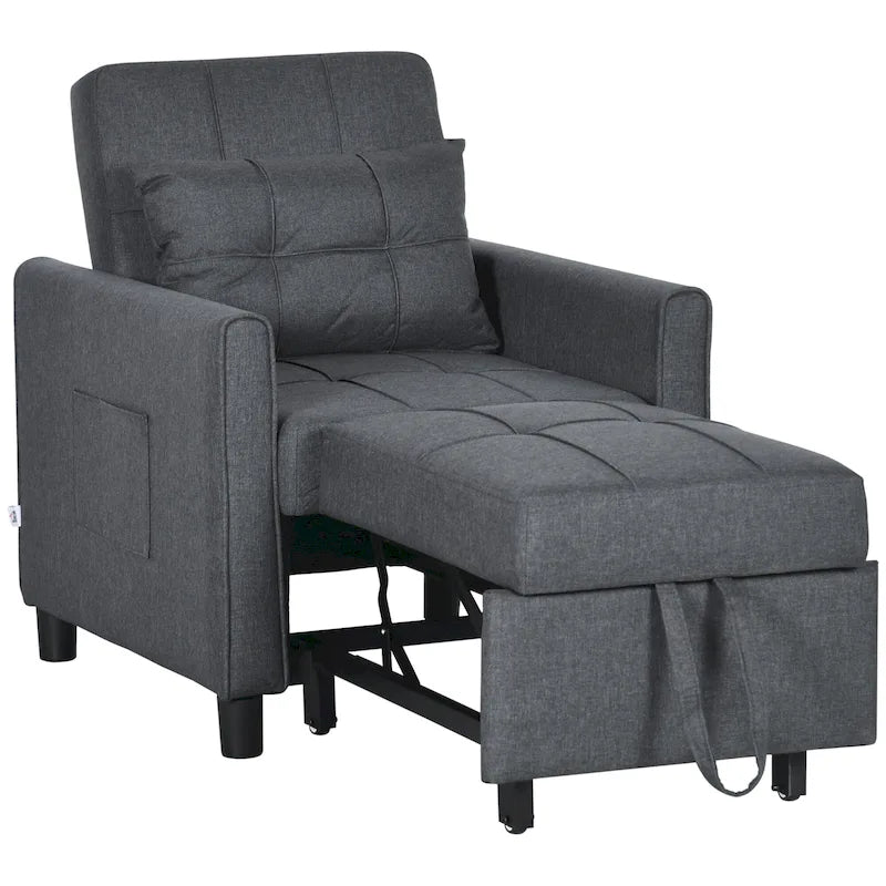 Canapé-lit convertible simple en polyester gris foncé avec dossier réglable