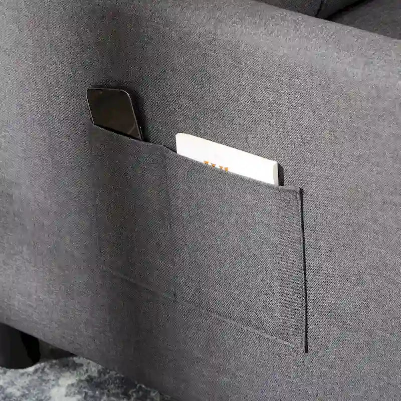 Canapé-lit convertible simple en polyester gris foncé avec dossier réglable