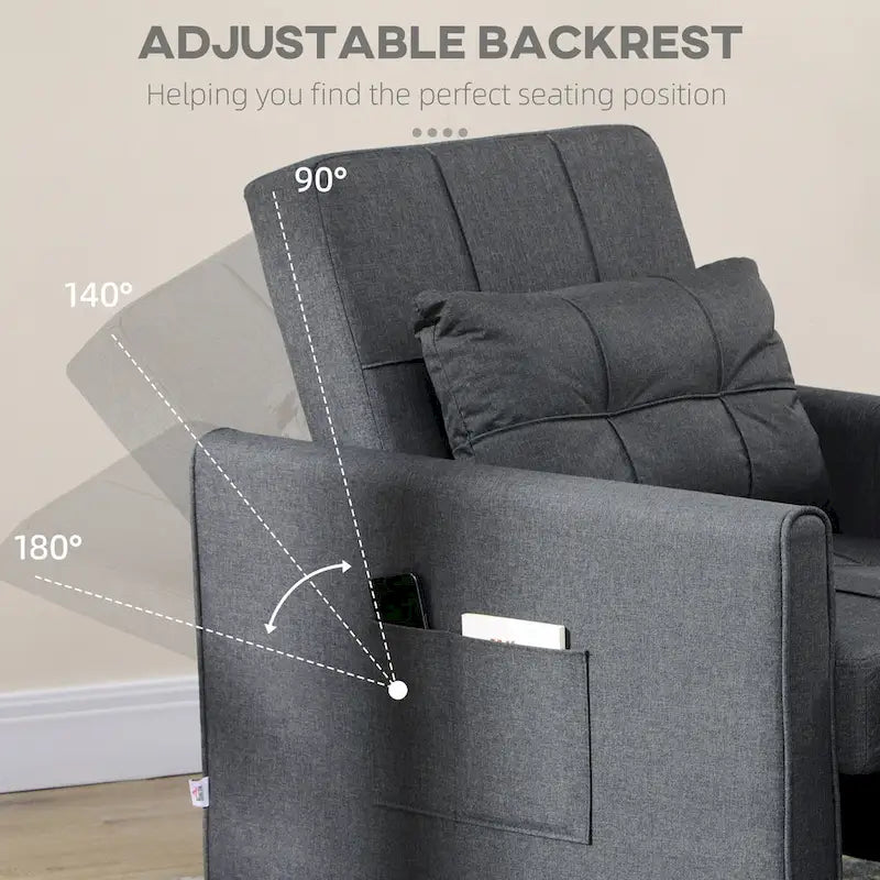 Canapé-lit convertible simple en polyester gris foncé avec dossier réglable