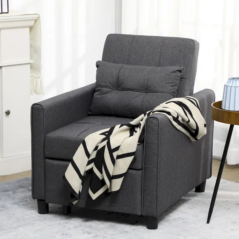Canapé-lit convertible simple en polyester gris foncé avec dossier réglable