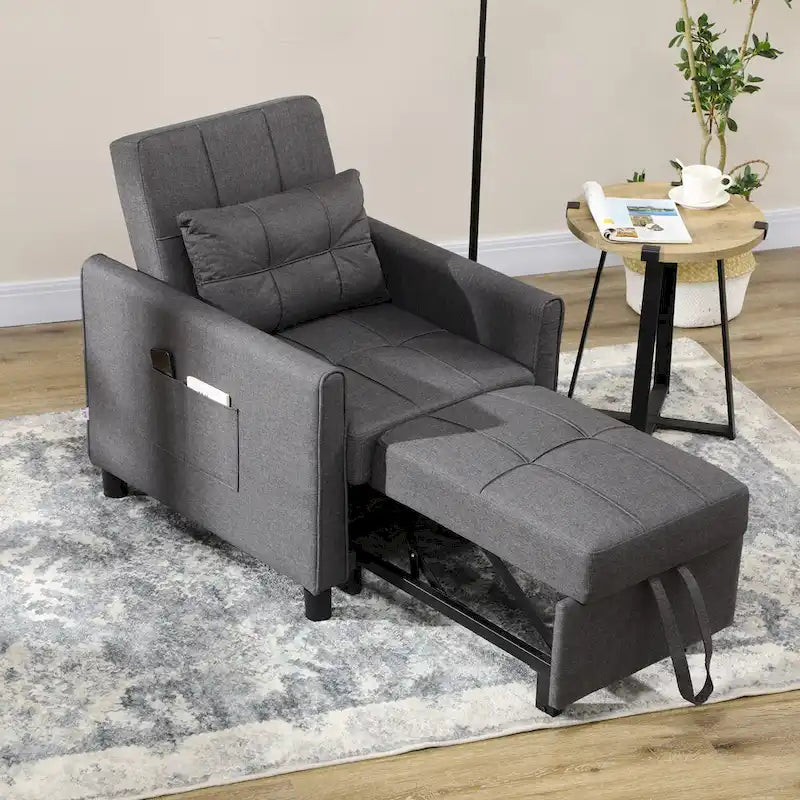 Canapé-lit convertible simple en polyester gris foncé avec dossier réglable