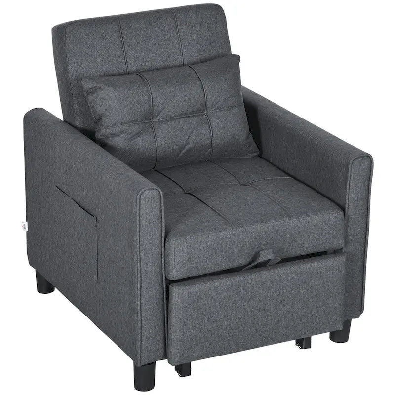 Canapé-lit convertible simple en polyester gris foncé avec dossier réglable
