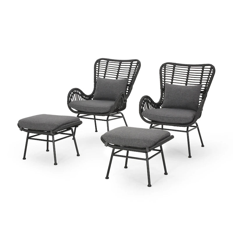 Fauteuil de jardin moderne bohème en osier avec rotin synthétique et structure en acier