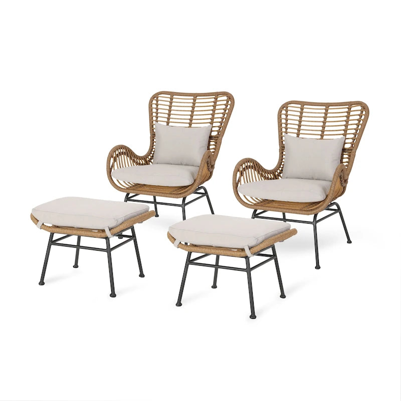 Fauteuil de jardin moderne bohème en osier avec rotin synthétique et structure en acier