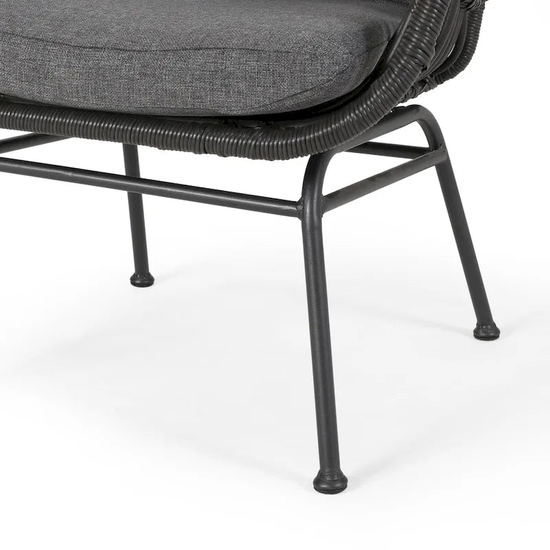 Fauteuil de jardin moderne bohème en osier avec rotin synthétique et structure en acier
