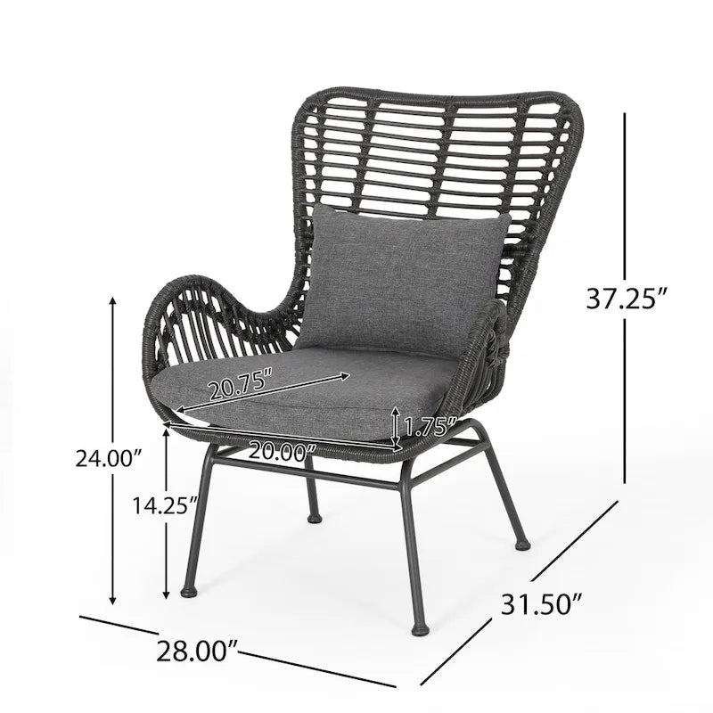 Fauteuil de jardin moderne bohème en osier avec rotin synthétique et structure en acier